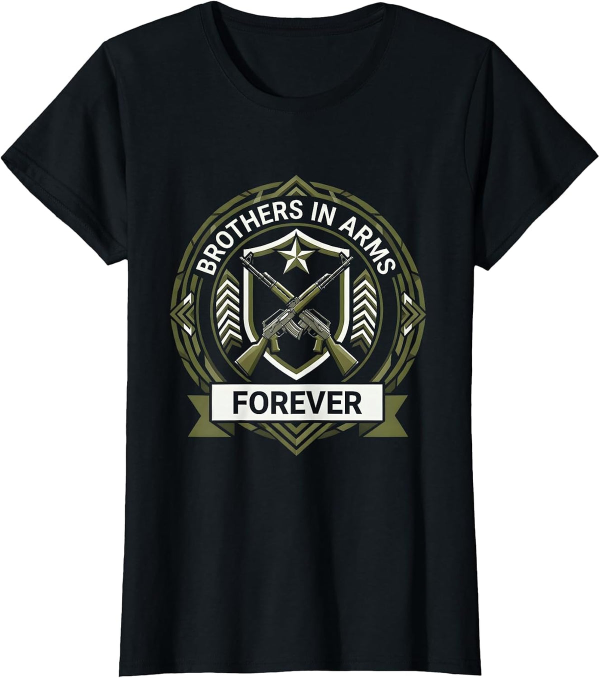 Brothers in Arms Forever Military Men Design T-Shirt - Black
