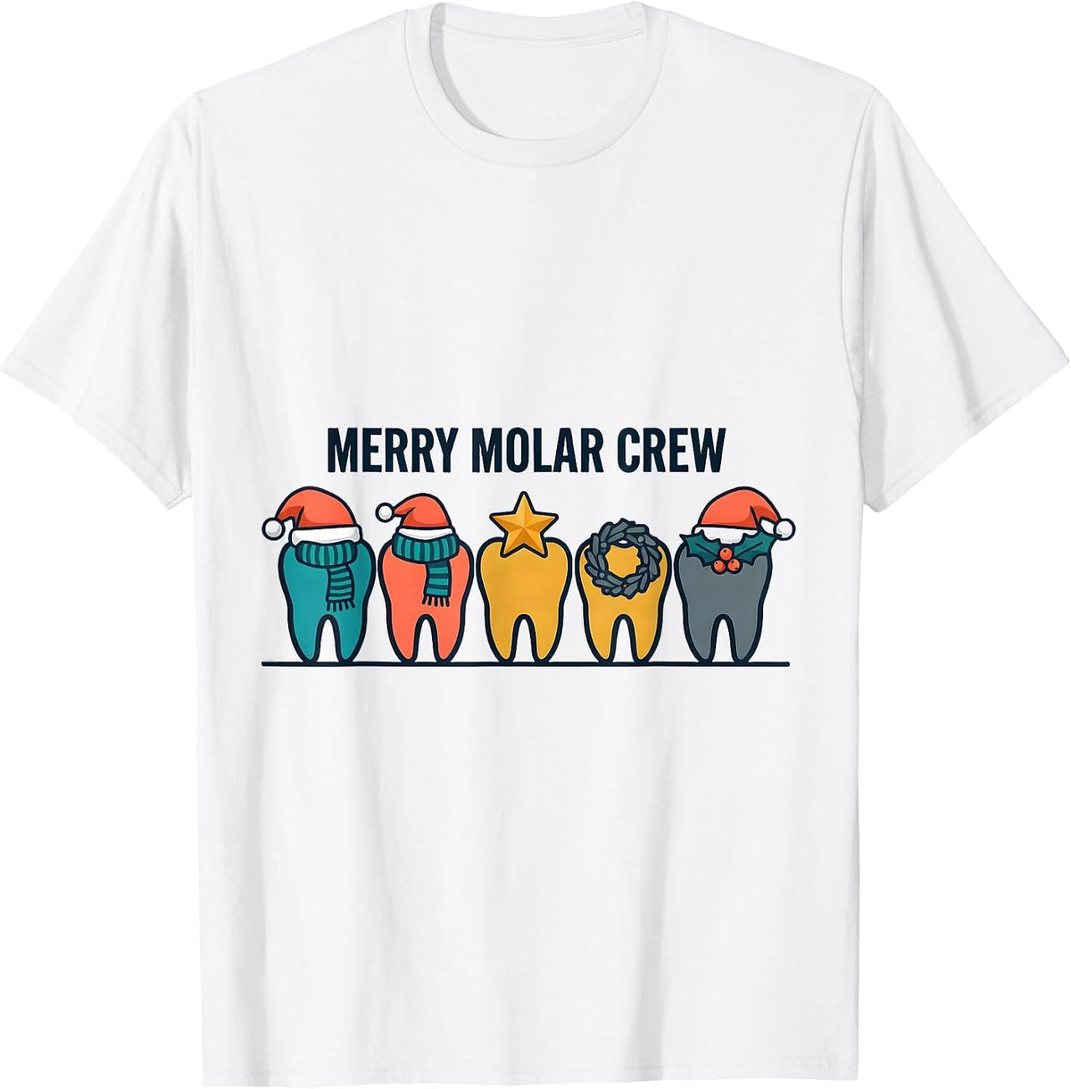Men's Merry Molar Crew Funny Dental Christmas Dentist Crew Gift T-Shirt - White