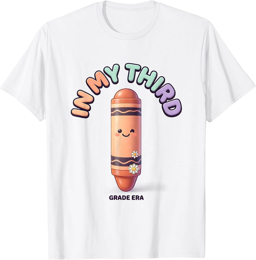 Men's In My Third Grade Era Cute Kawaii Back To School Groovy T-Shirt - White