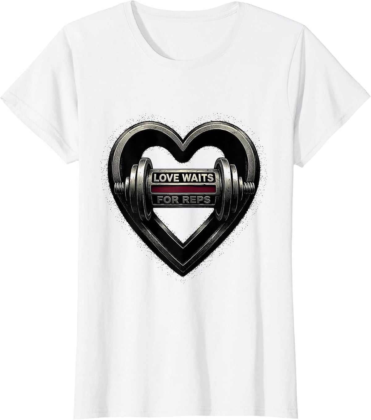 Women's Love Waits For Reps Blackwork Dotwork Gym Humor Valentine T-Shirt - White