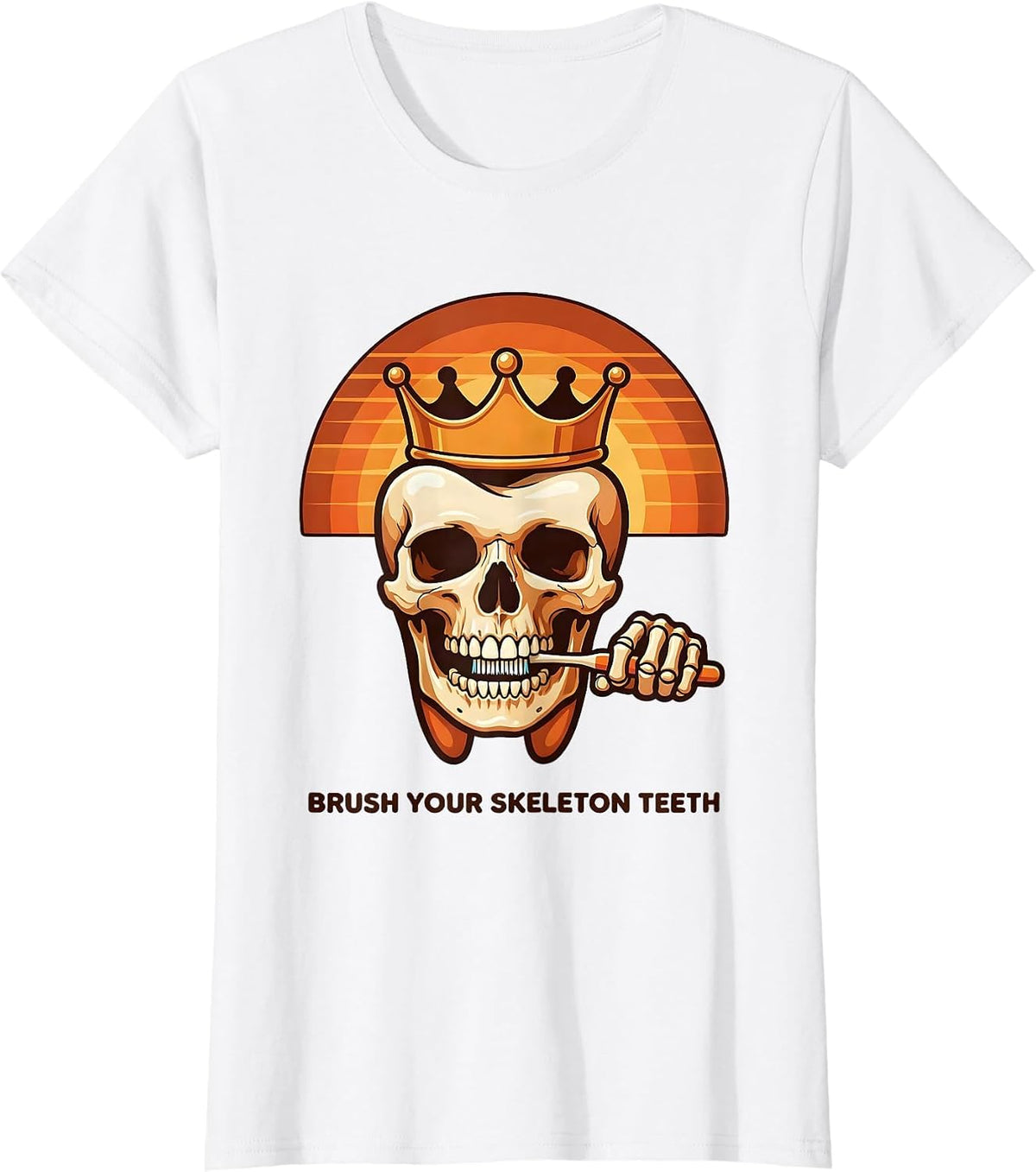 Brush Your Skeleton Teeth Retro 70s Dental Hygienist T-Shirt - White