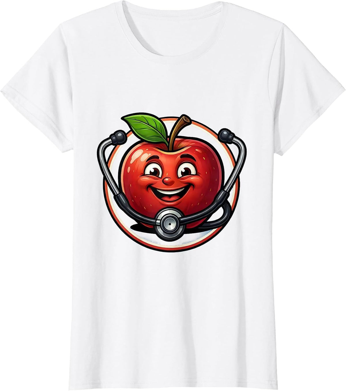 School Nurse Stethoscope Apple Graphic T-Shirt - White