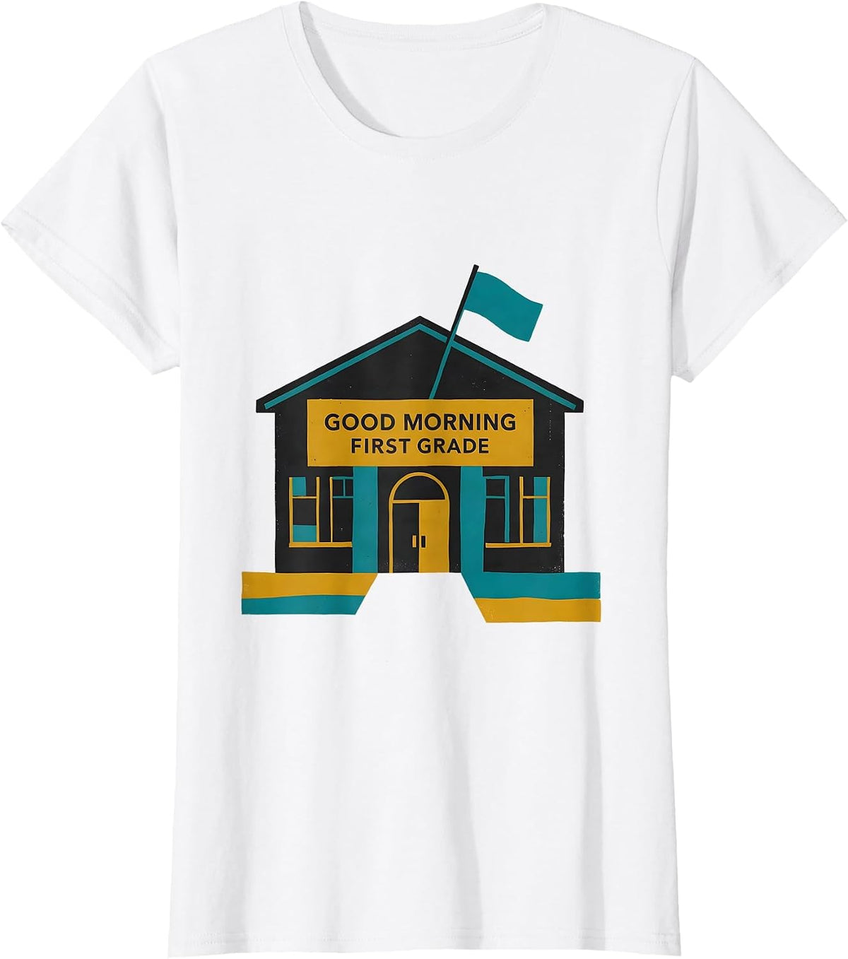 Women's Good Morning First Grade Midcentury Modern Teacher Student T-Shirt - White