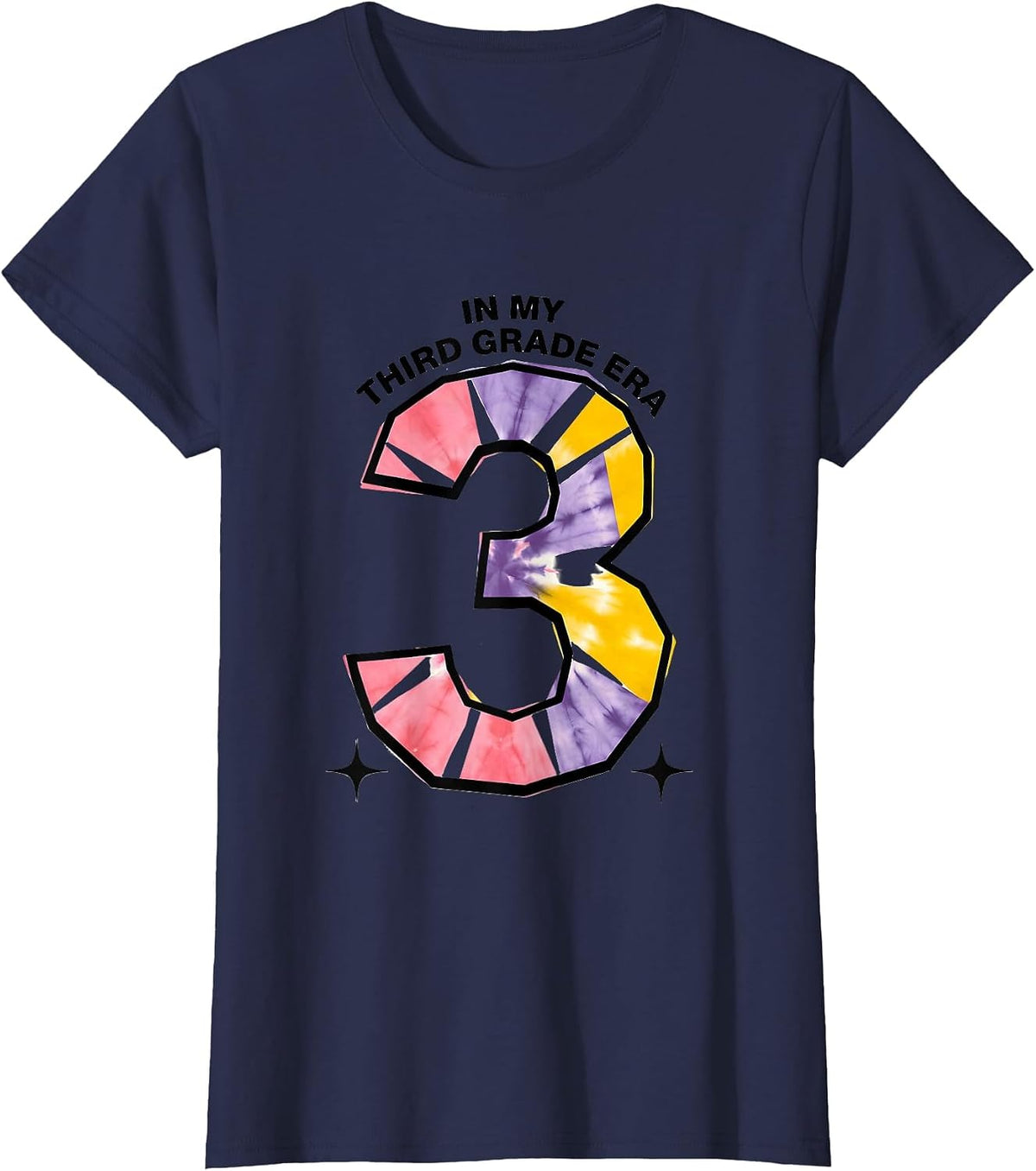 Women's In My Third Grade Era Playful Tie Dye Back To School Girl T-Shirt - Navy Blue