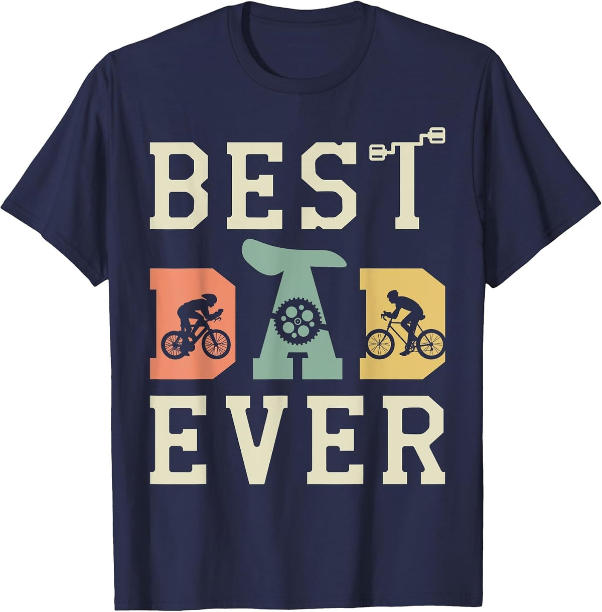 Best Dad Ever Bicycle Mountain Biking Cyclist Bike Racing T-Shirt - Navy Blue