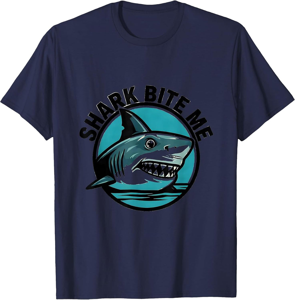 Shark Bite Me Funny Shark Lover Ocean Wildlife Humor T-Shirt - Navy Blue