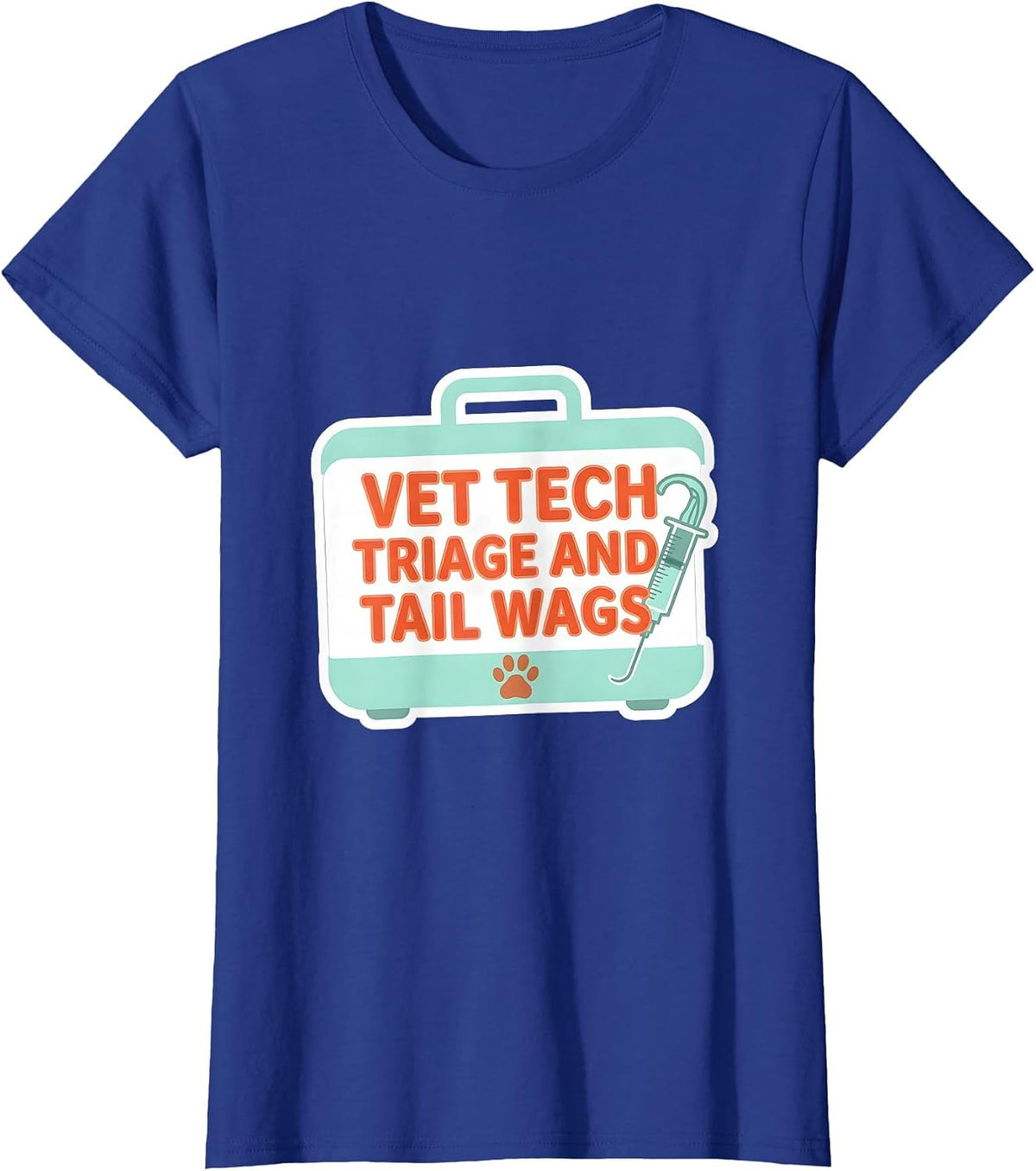 Women's Vet Tech Triage and Tail Wags Sticker Style Veterinary T-Shirt - Royal Blue