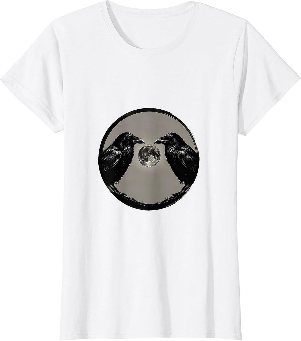 Women's Sealed Crow Moon Minimalist Gothic Raven Art T-Shirt - White