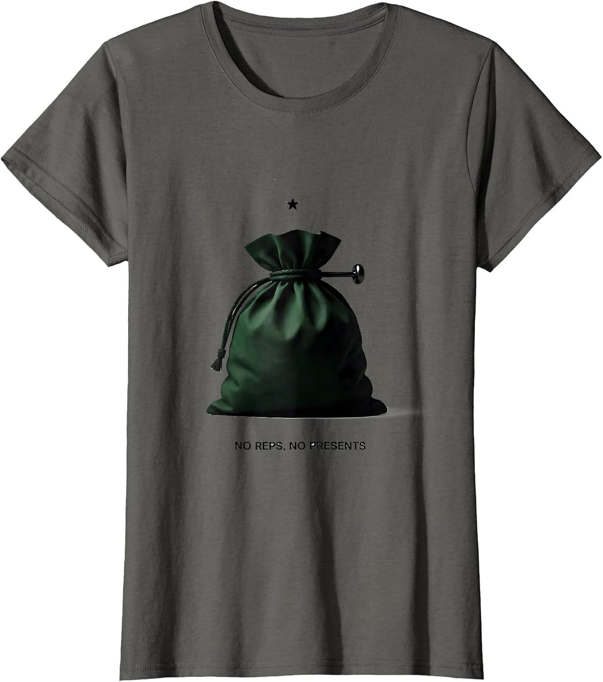 Women's No Reps No Presents Funny Gym Humor Christmas Weightlifting T-Shirt - Asphalt Grey