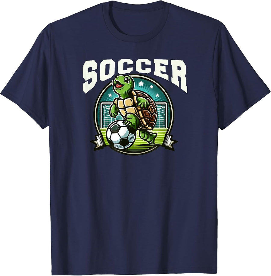 Soccer Turtle Playing Soccer Gear T-Shirt - Navy Blue