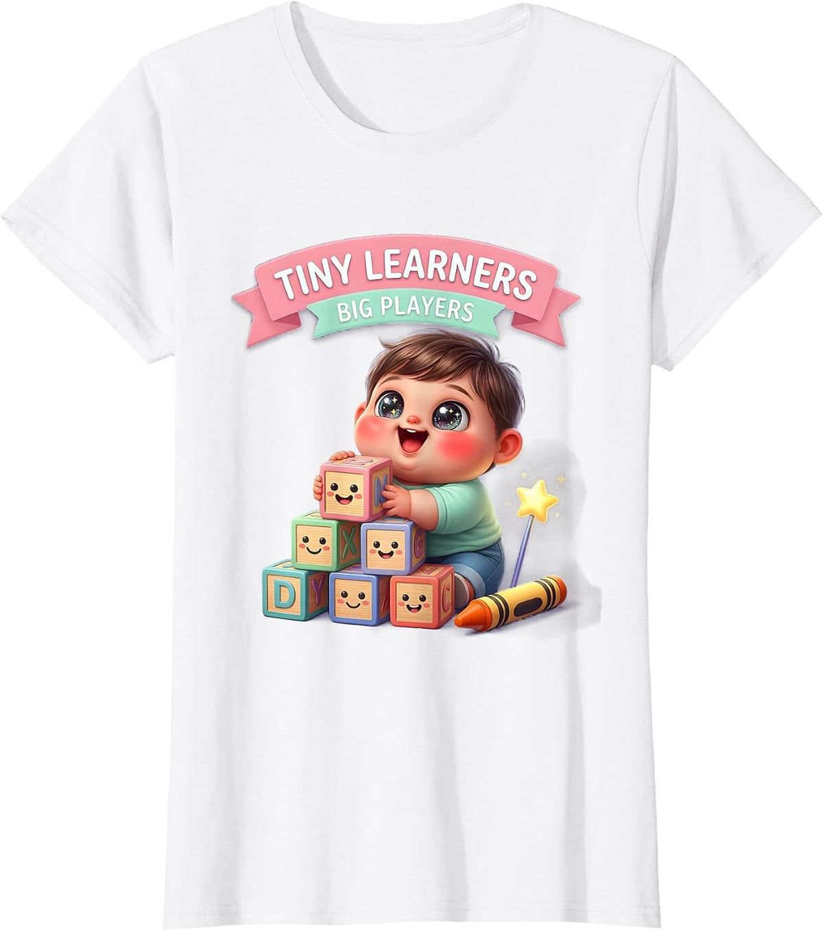 Tiny Learners Big Players Teacher Design T-Shirt - White