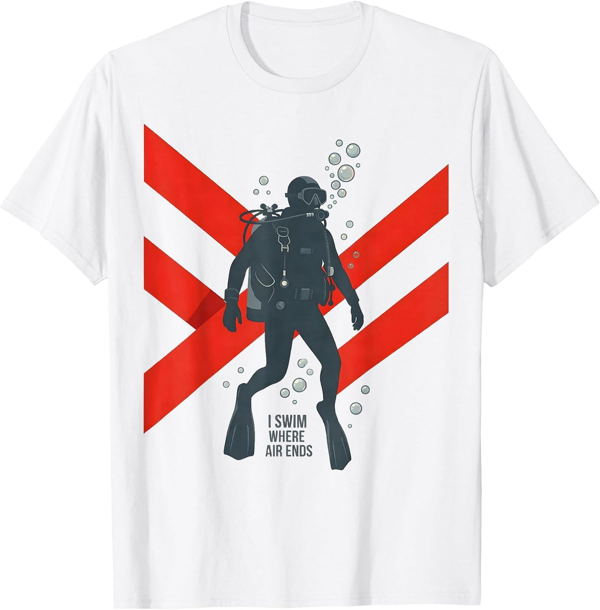 Men's I Swim Where Air Ends Flat Vector Scuba Diving Diver Humor T-Shirt - White