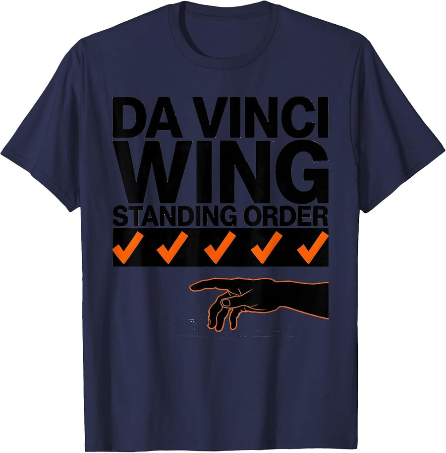 Da Vinci Wing, Standing Order Artistic Parody Art History T-Shirt - Navy Blue