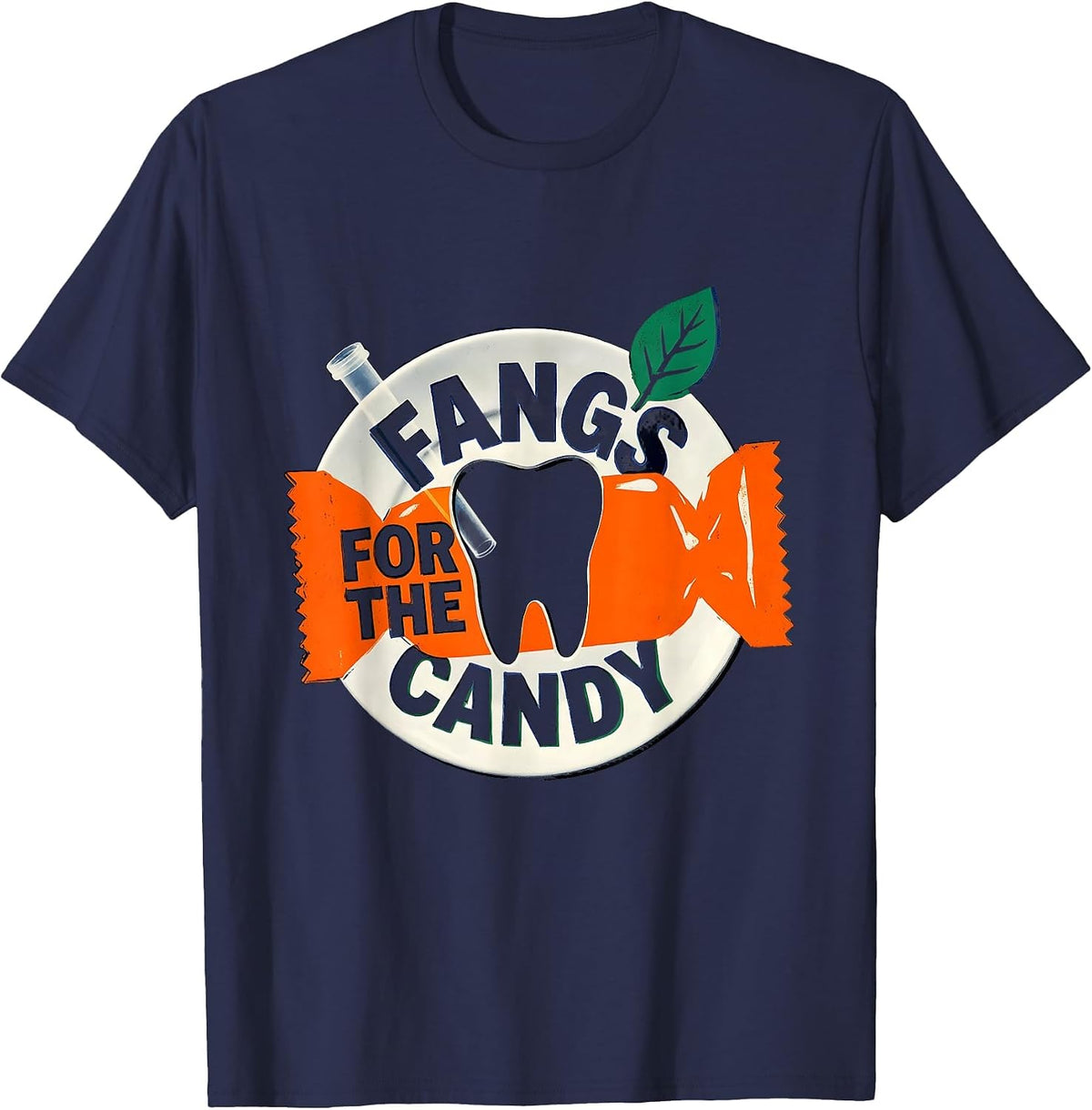 Fangs For The Candy Funny Dental Hygienist Halloween Humor T-Shirt - Navy Blue