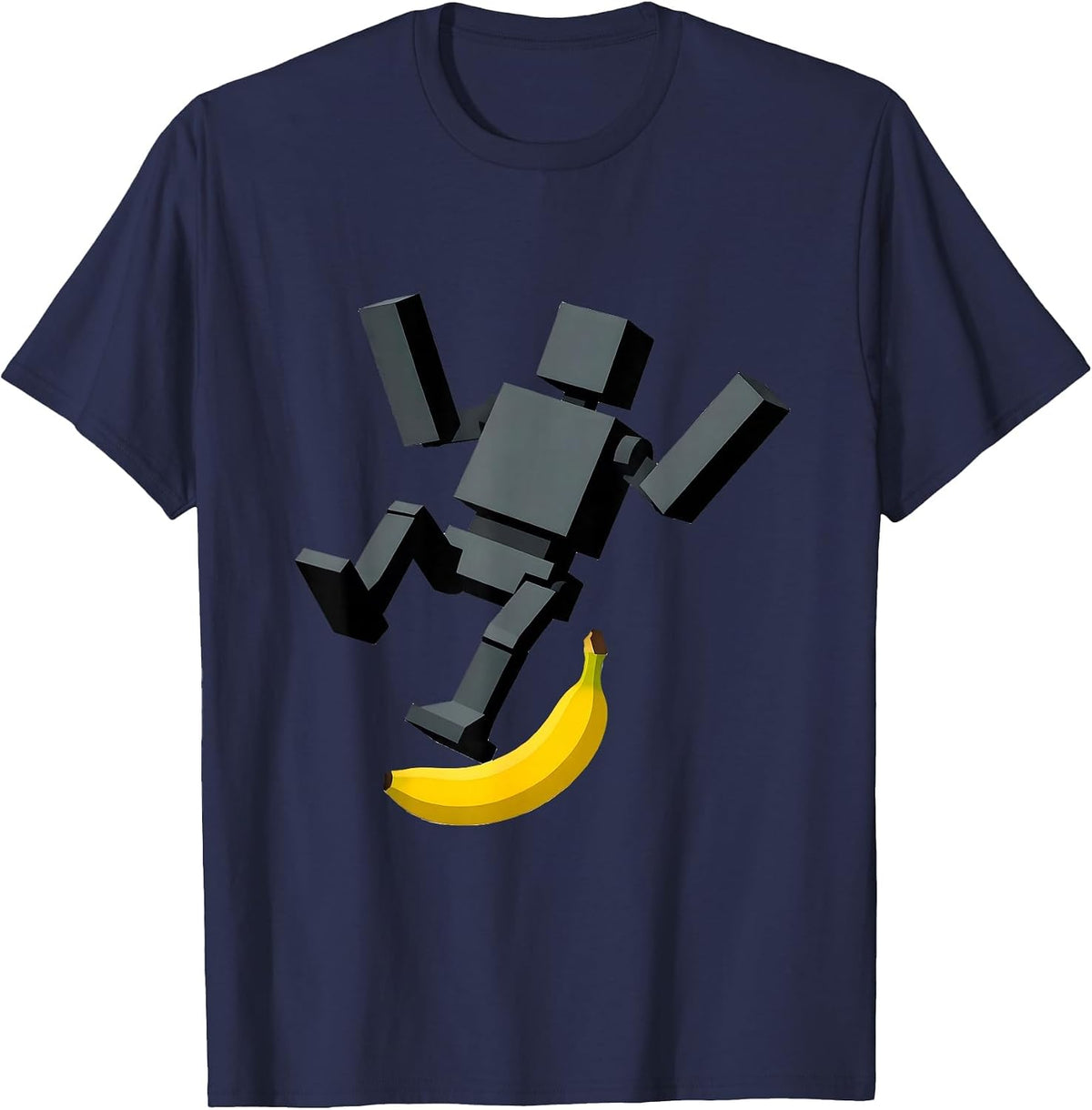 Banana Peel Robot Slip Funny Graphic Tee T-Shirt - Navy Blue