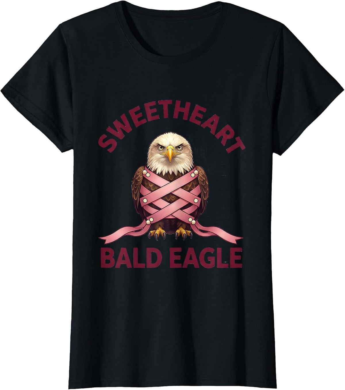 Sweetheart Bald Eagle Coquette Ribbon Patriotic Eagle Lover T-Shirt - Black