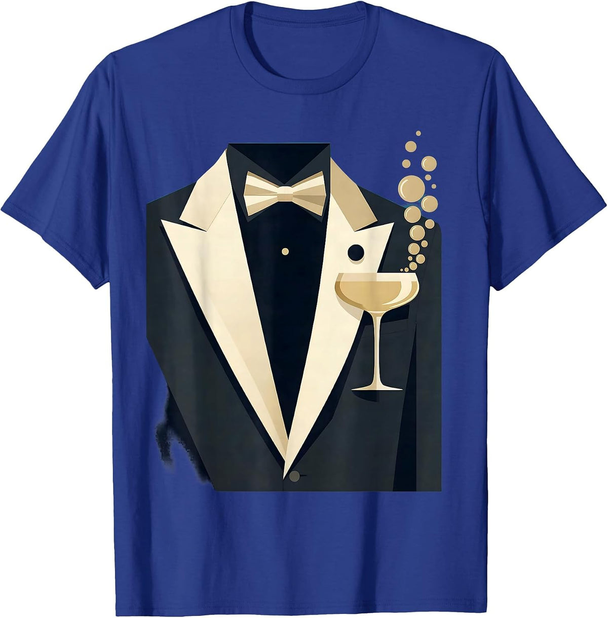 Men's Tuxedo Lapel Champagne Glass Graphic Tee T-Shirt - Royal Blue