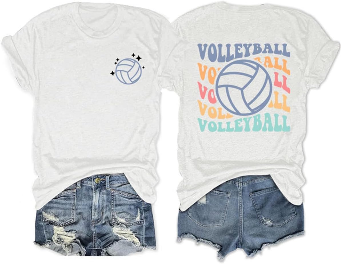 Volleyball Shirt, Women Game Day Volleyball T-Shirt Retro Short Sleeve Volleyball Graphic Tees Volleyball Lover Tops - White