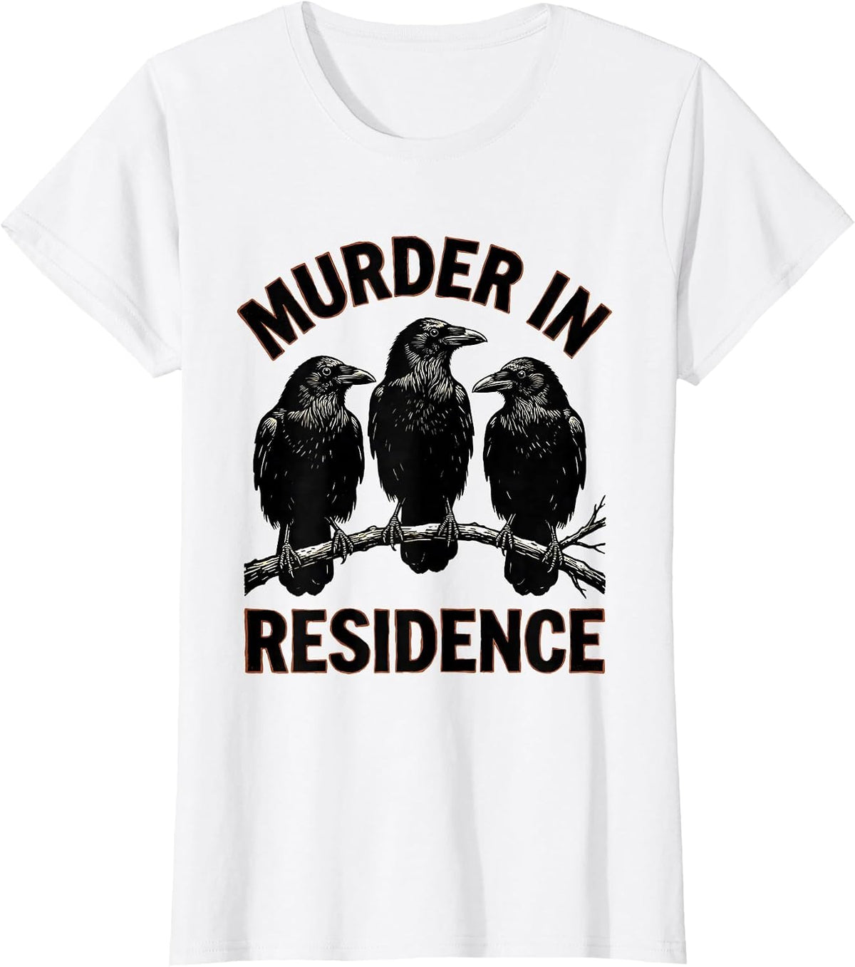 Murder In Residence Linocut Crow Murder Raven Gothic Humor T-Shirt - White