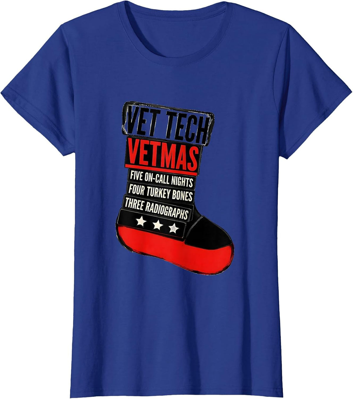 Women's Vet Tech Vetmas On-Call Nights Veterinary Staff Christmas T-Shirt - Royal Blue