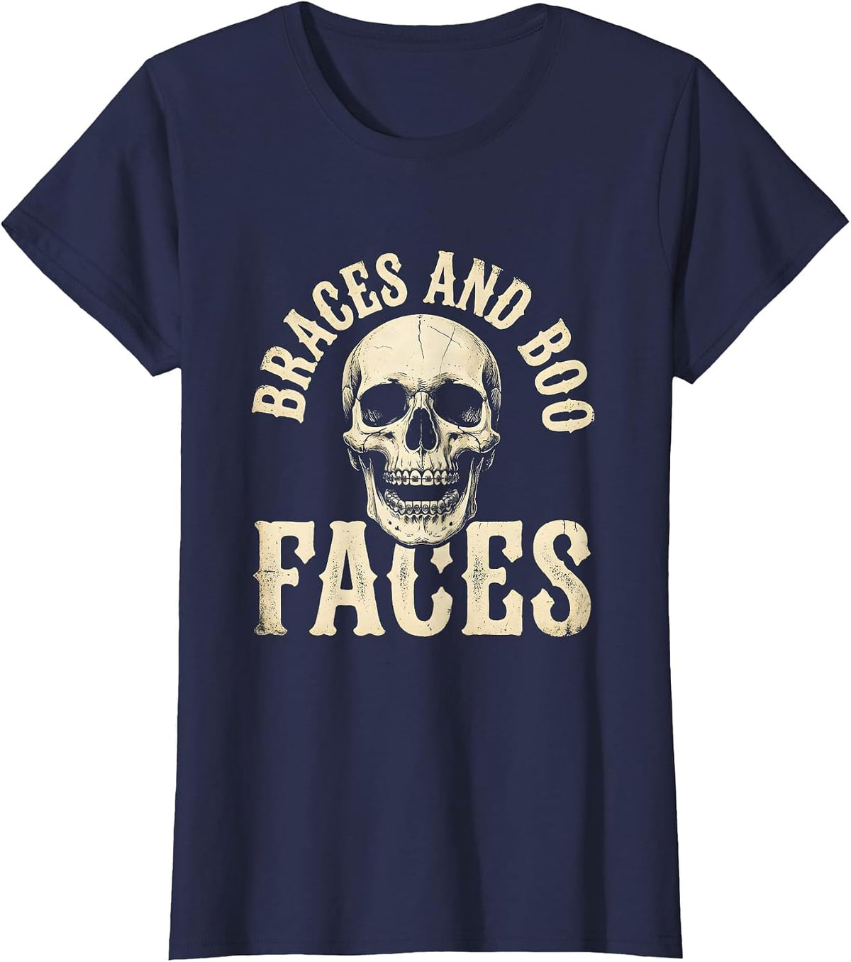 Women's Braces and Boo Faces Dental Halloween Design T-Shirt - Navy Blue