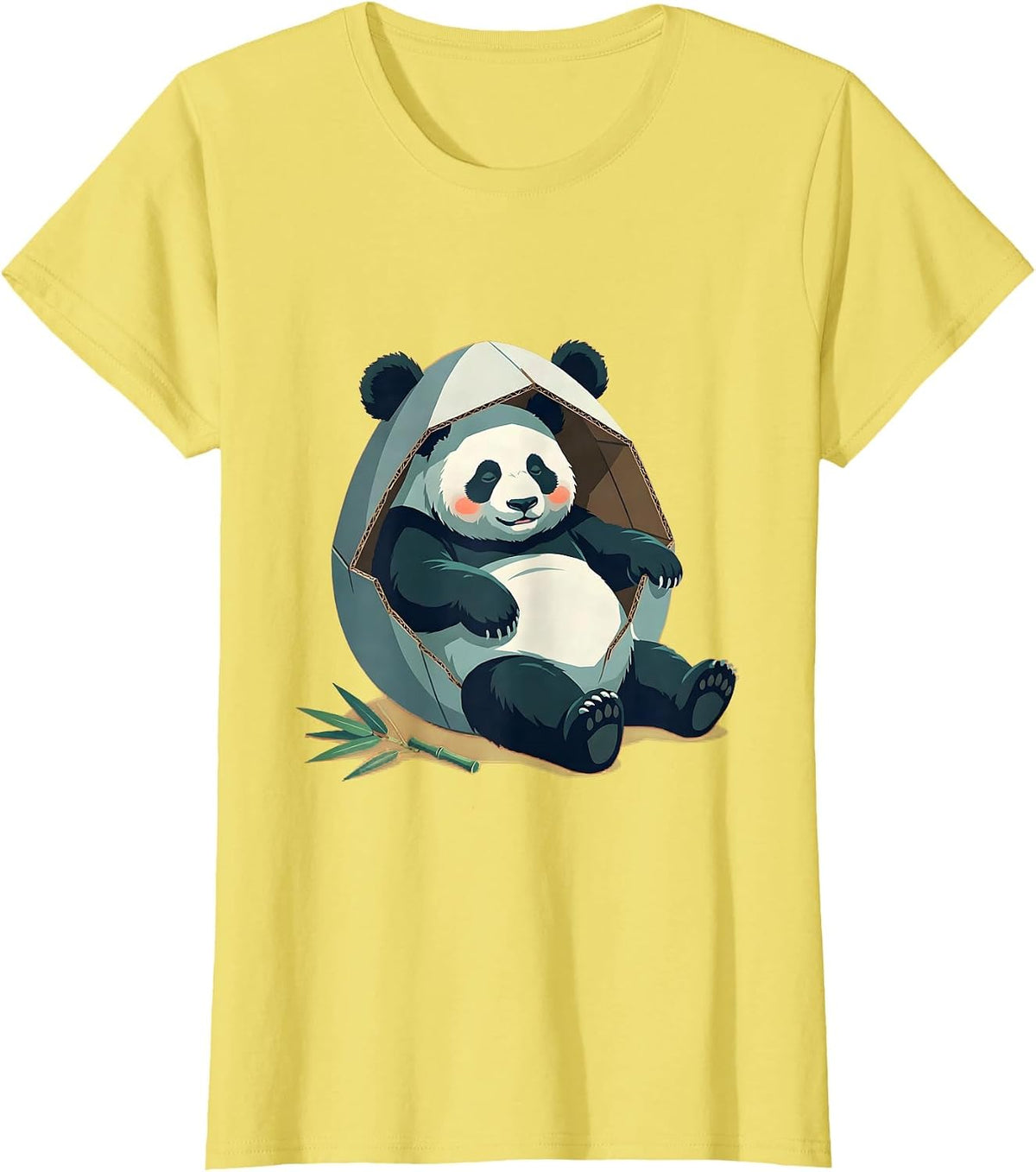 Women's Giant Panda Lounging Costume Humor Kawaii Animal Lover T-Shirt - Lemon Yellow