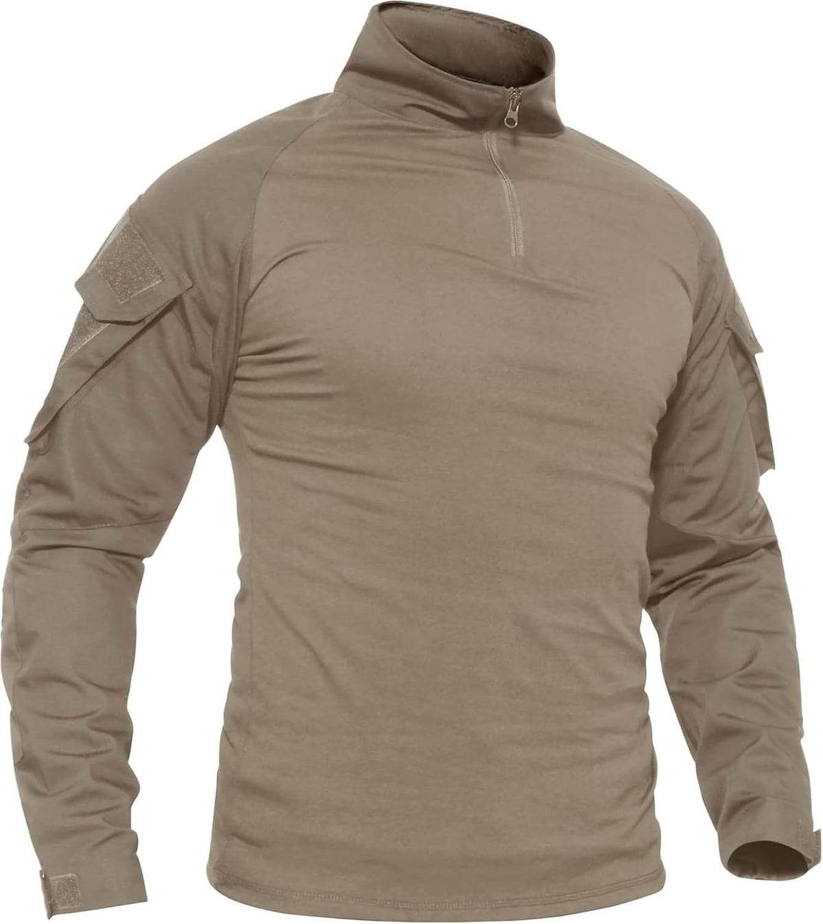 Men's Tactical Shirt Quarter Zip Long Sleeve with Arm Pocket for Airsoft - Khaki