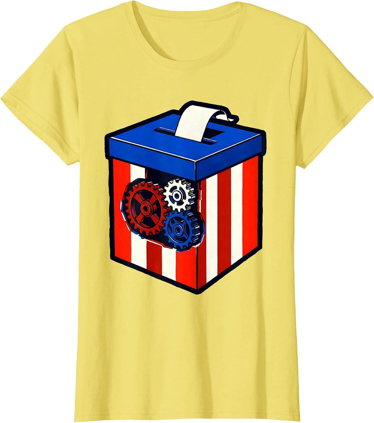 Civic Pride Ballot Box Gears Labor Day Design T-Shirt - Lemon Yellow