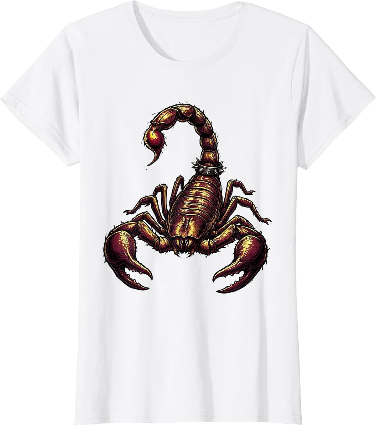 Women's Rock and Roll Scorpion Studded Collar Graphic T-Shirt - White