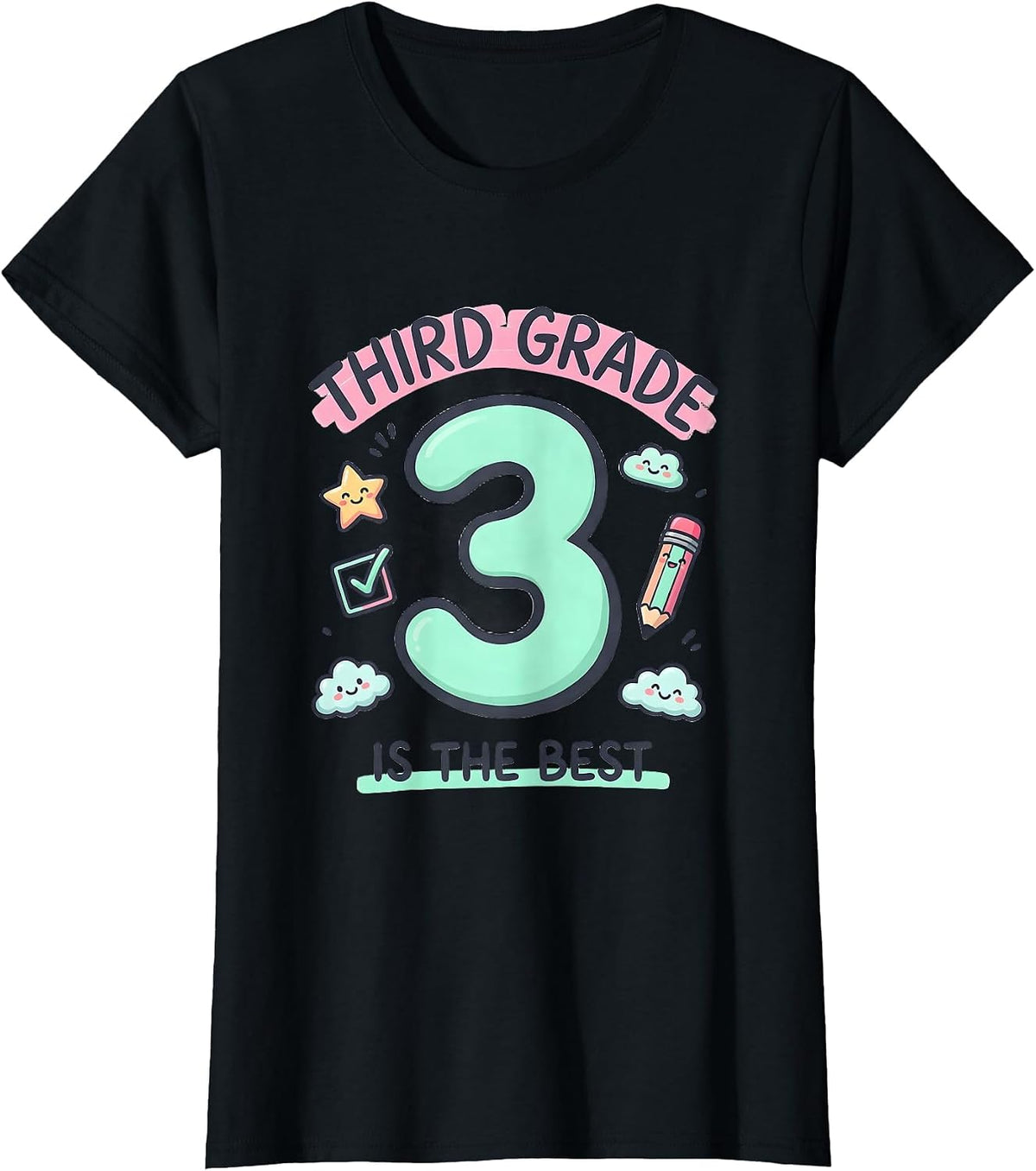 Women's Third Grade Is The Best Kawaii Stationery Doodle Back T-Shirt - Black
