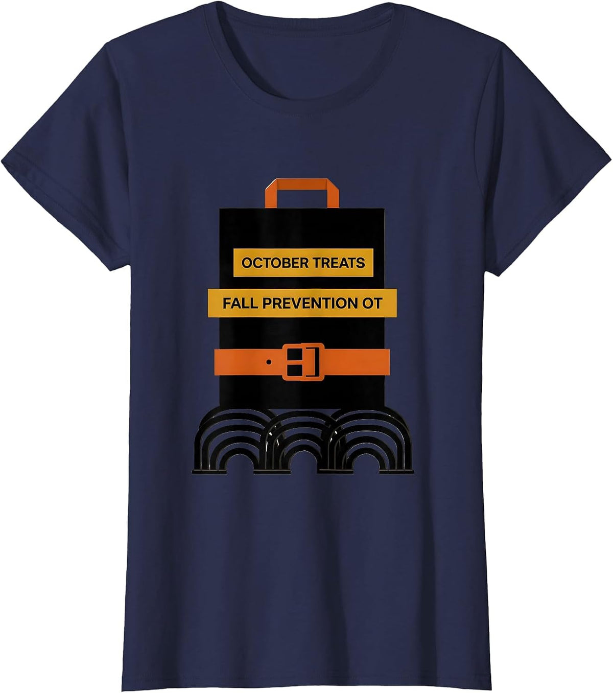 Women's October Treats Fall Prevention OT Nurse Physical Therapy T-Shirt - Navy Blue
