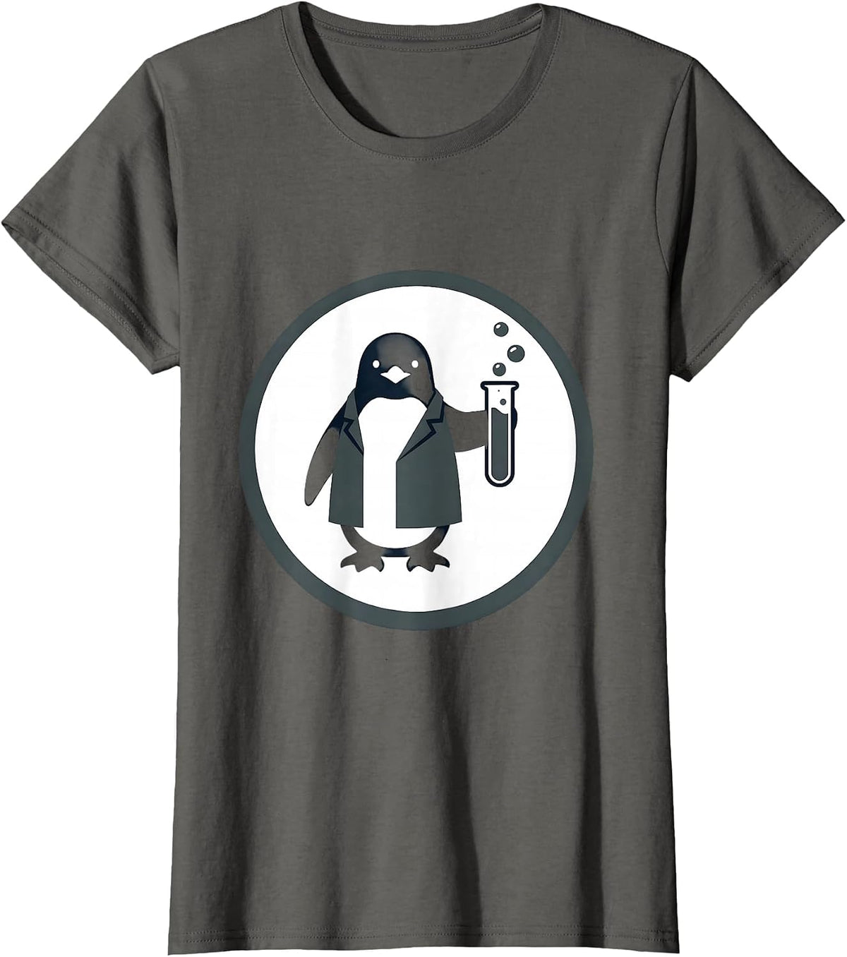 Women's Penguin Scientist Bubbling Test Tubes Illustration T-Shirt - Asphalt Grey