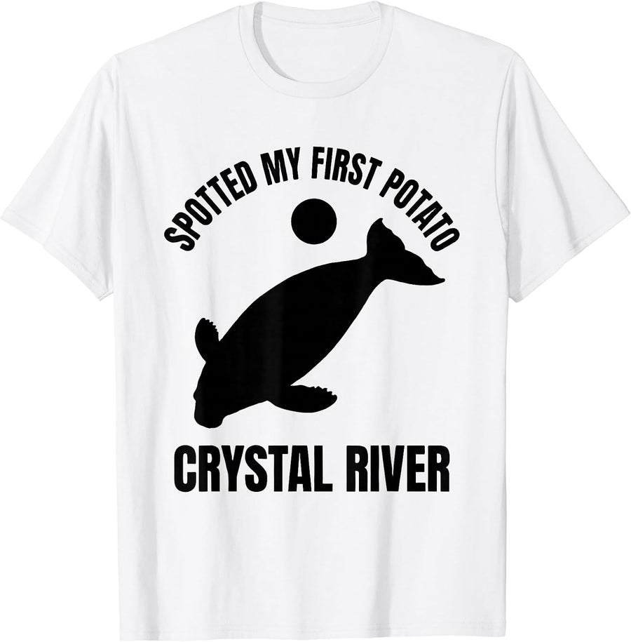 Men's Spotted My First Potato Crystal River Manatee Lover Humor T-Shirt - White