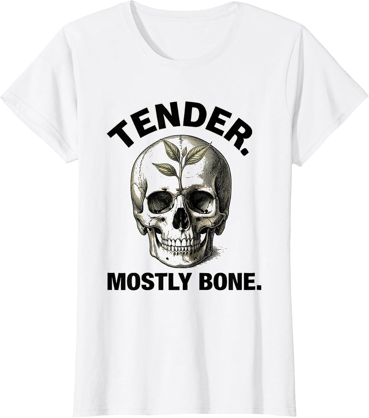 Tender. Mostly Bone Botanical Skull Specimen Graphic Art T-Shirt - White