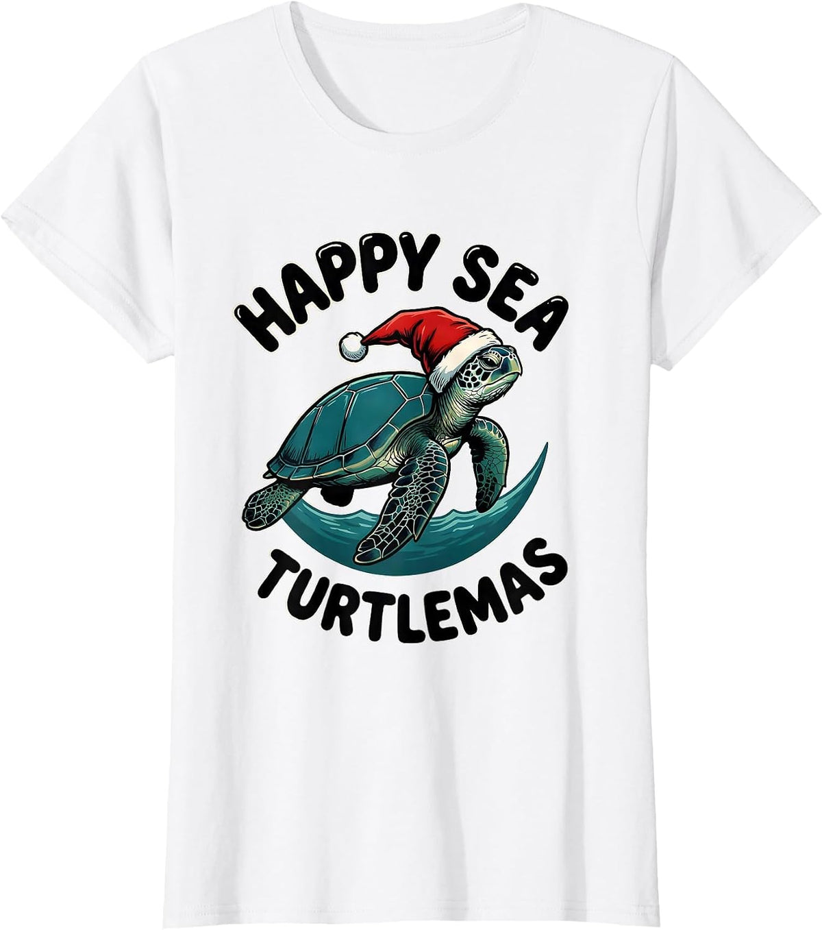 Happy Sea Turtlemas Whimsical Sea Turtle Lover Christmas T-Shirt - White