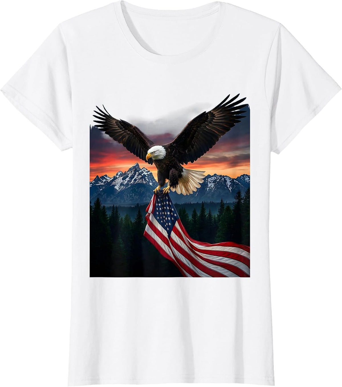 Women's Bald Eagle American Flag Patriotic Illustration T-Shirt - White