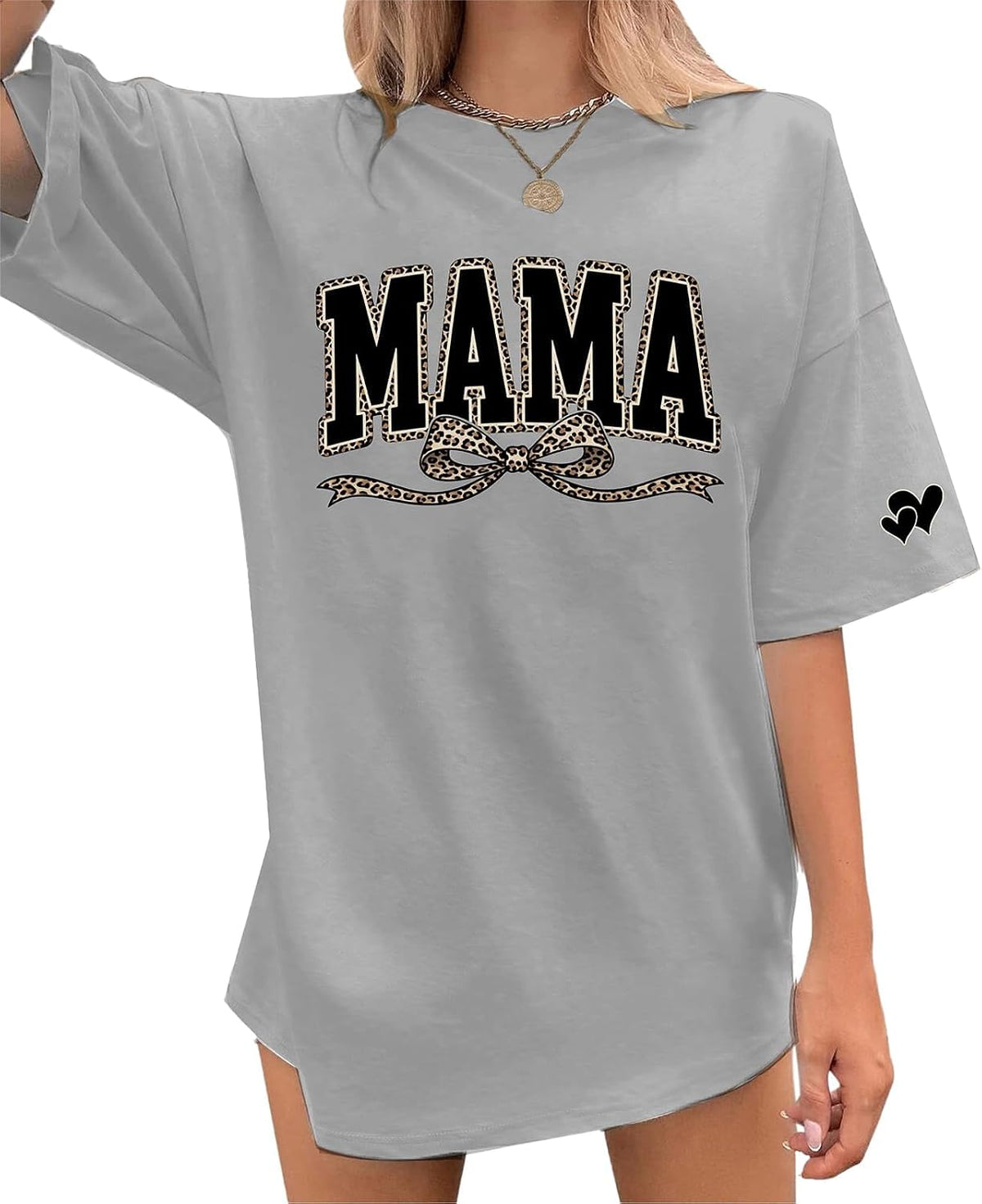 Mama Shirts for Women Funny Printed Graphic Cute Casual Tee Tops - Grey