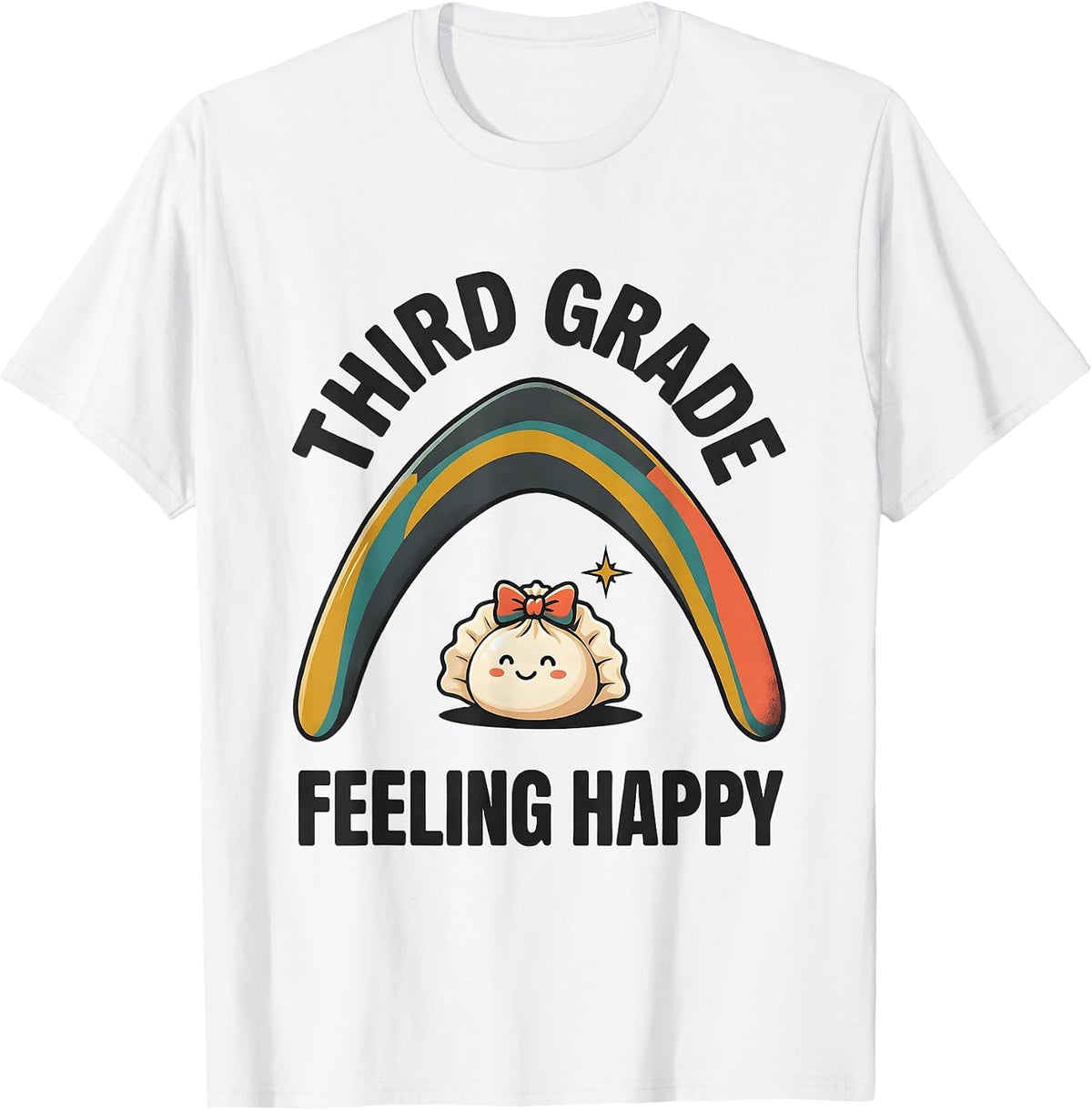 Men's Third Grade Feeling Happy Cute Kawaii Dumpling Back T-Shirt - White