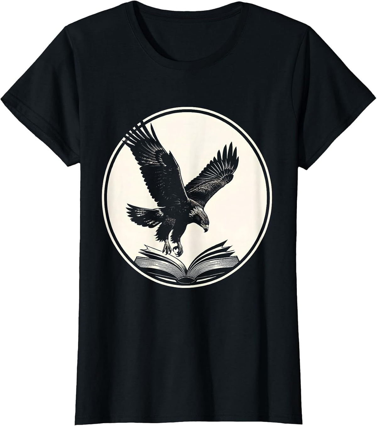 Falcon Diving Over Open Textbook College Graphic T-Shirt - Black