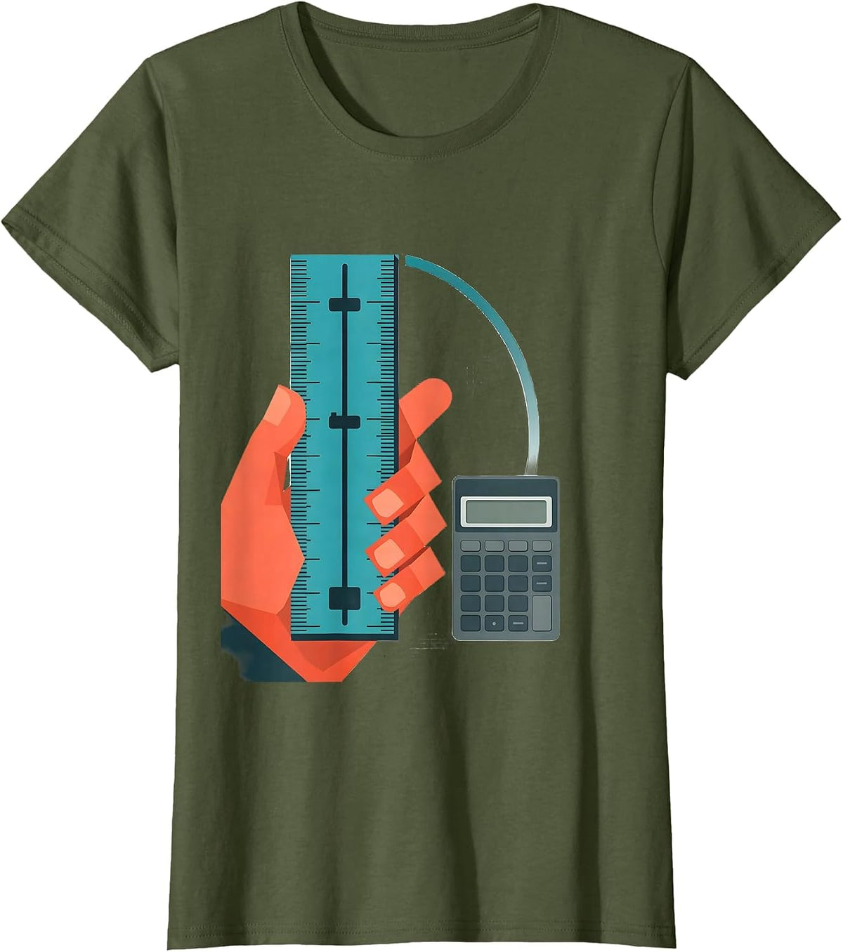 Women's Slide Rule Classically Trained Retro Math Engineer T-Shirt - Olive Green