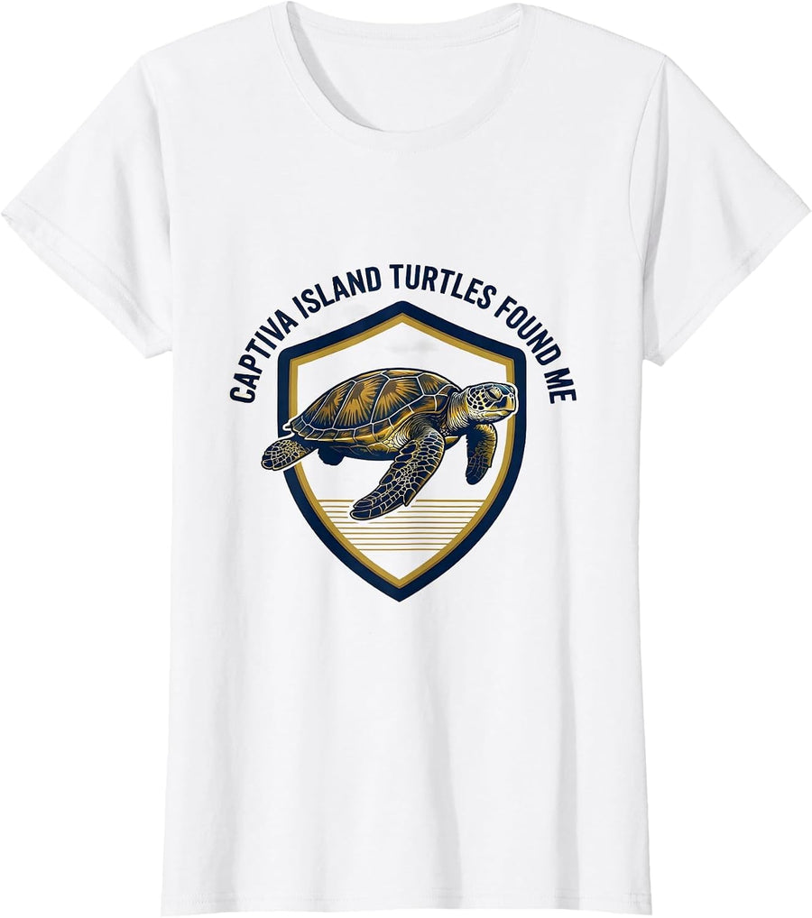 Women's Captiva Island Turtles Found Me Emblem Sea Turtle Lover T-Shirt - White