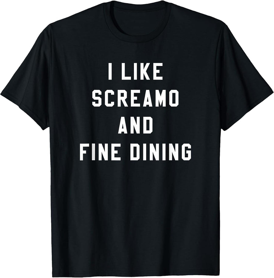 I Like Screamo and FINE Dining Funny Emo Goth Punk Music T-Shirt, Men, Black, Medium - As Pictured