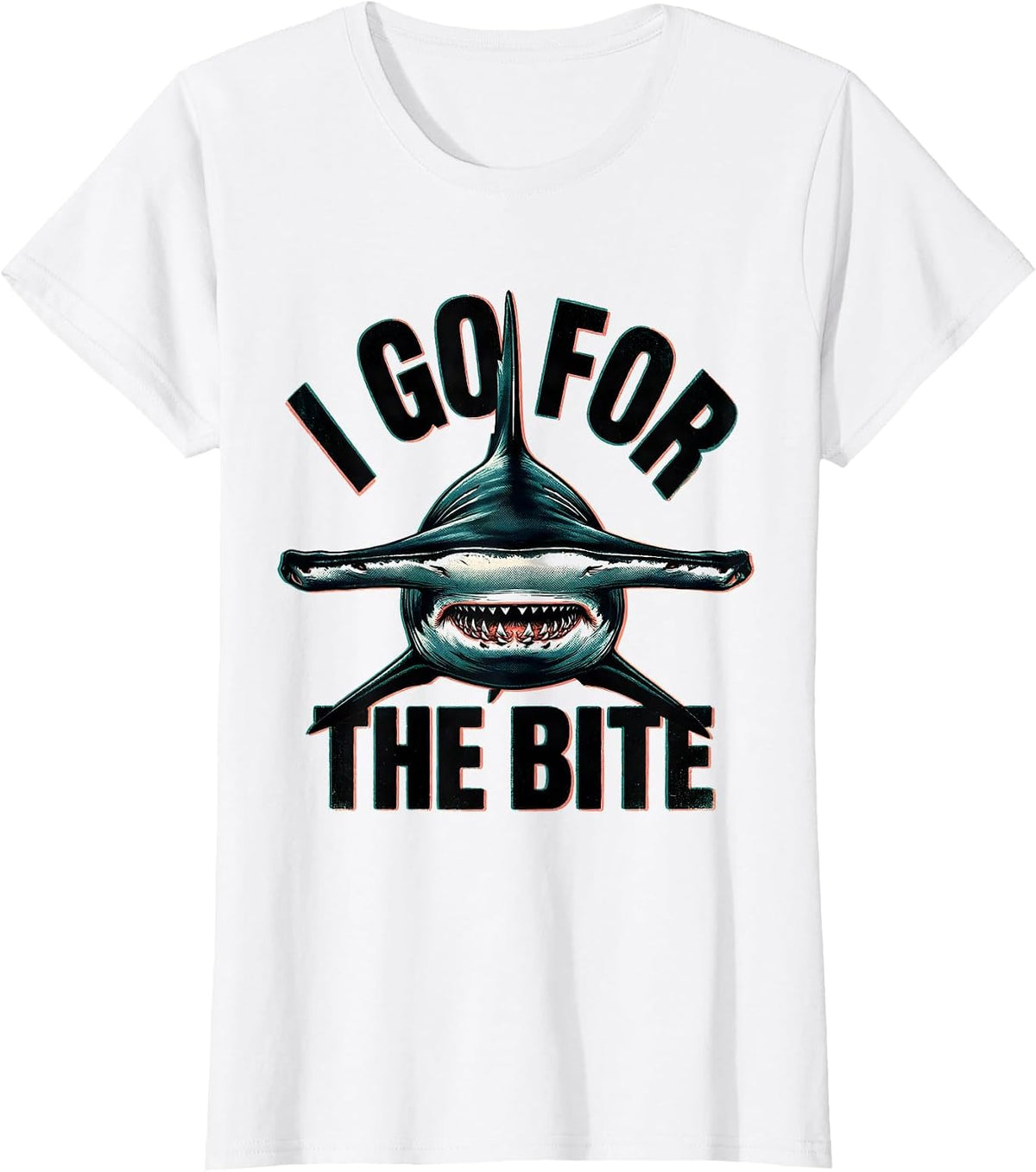 I Go For The Bite Funny Shark Ocean Wildlife Humor Novelty T-Shirt - White