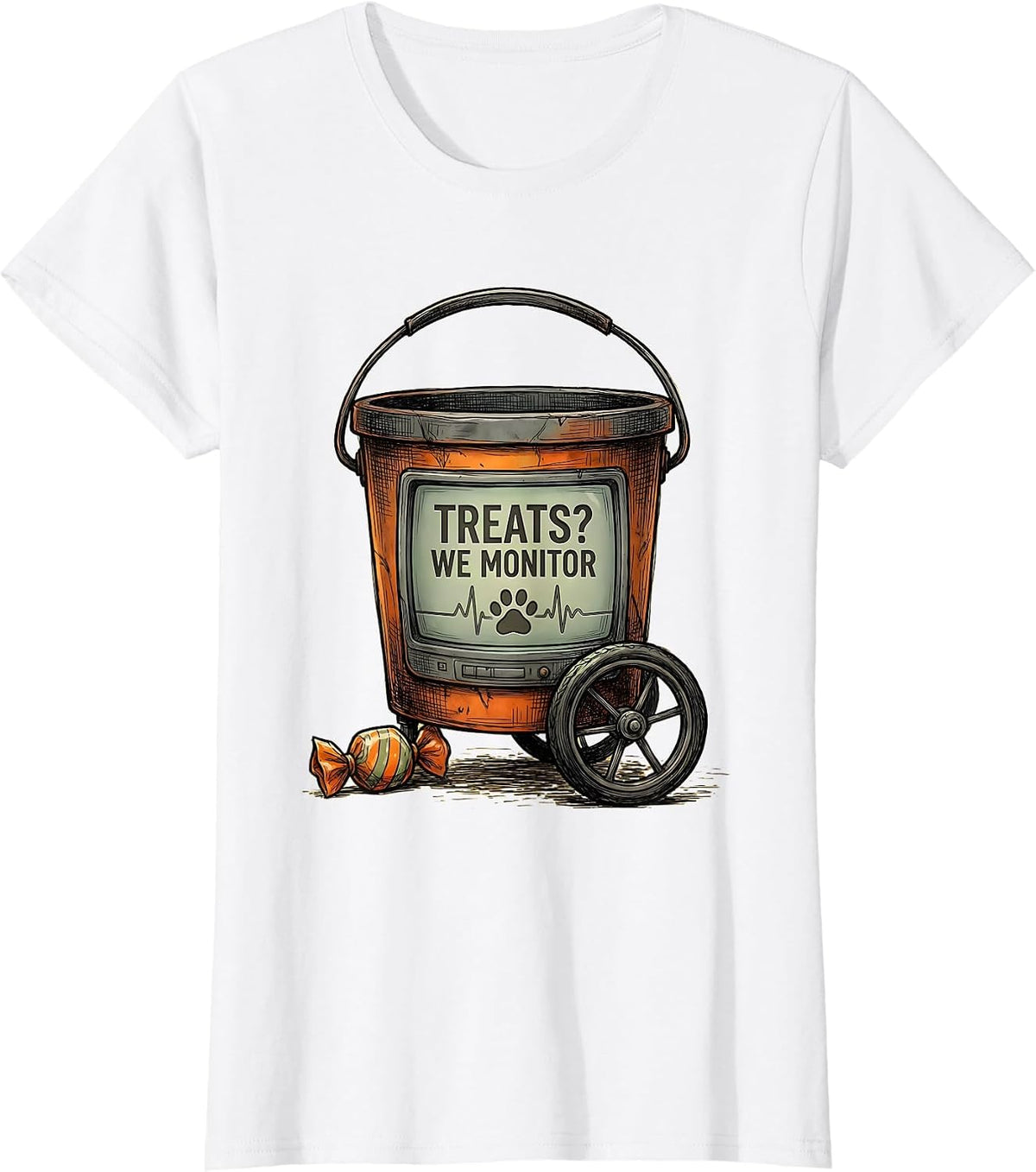 Treats? We Monitor Funny Vet Tech Halloween Costume T-Shirt - White
