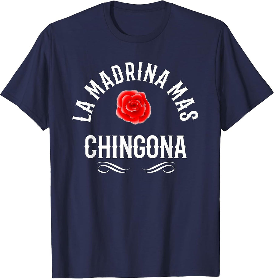 La Madrina Mas Chingona Spanish Godmother Rose T-Shirt - Navy Blue