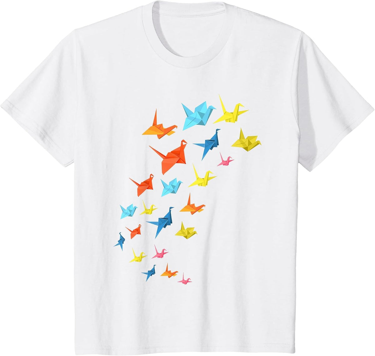 Japanese Folding Art Colourful Paper Crane Origami T-Shirt - White