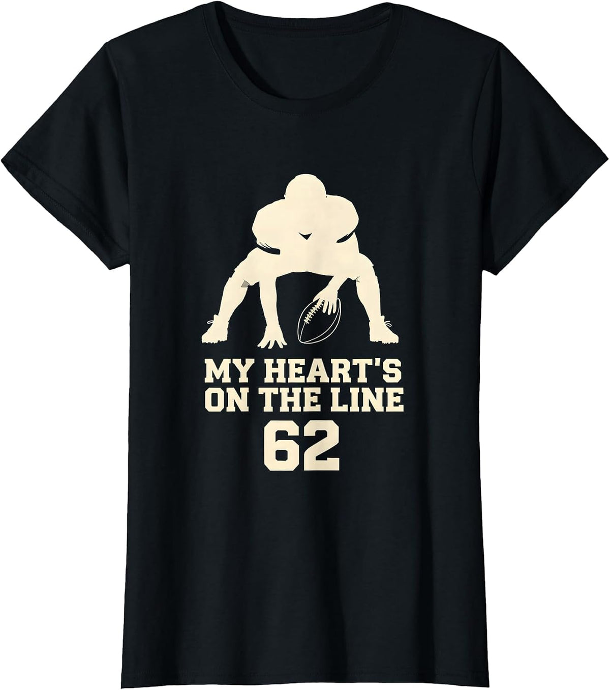 My Heart's On The Line 62 Football Lineman Mom Jersey Number T-Shirt - Black