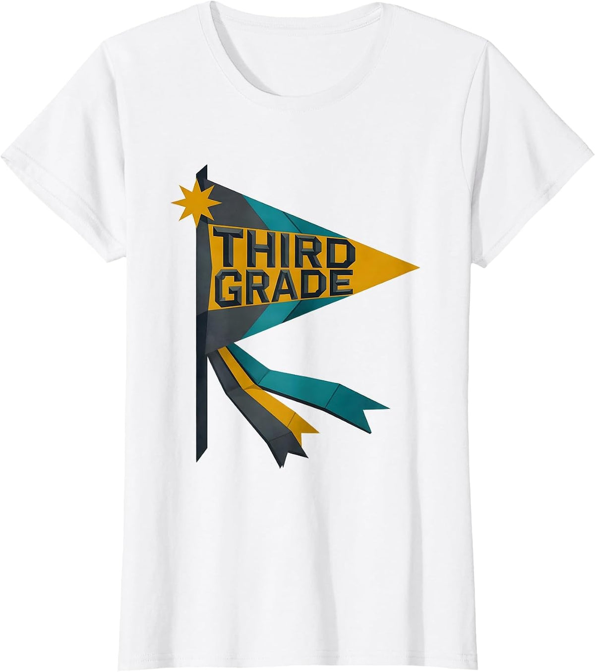 Women's Third Grade Midcentury Modern Girls Back To School Pennant T-Shirt - White