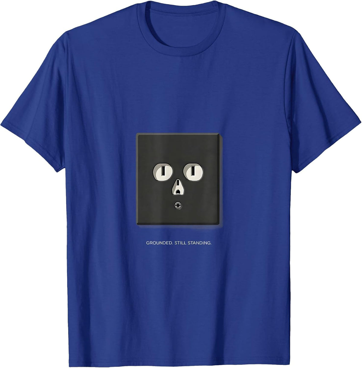 Men's Grounded Still Standing Funny Electrician Skeleton Humor T-Shirt - Royal Blue