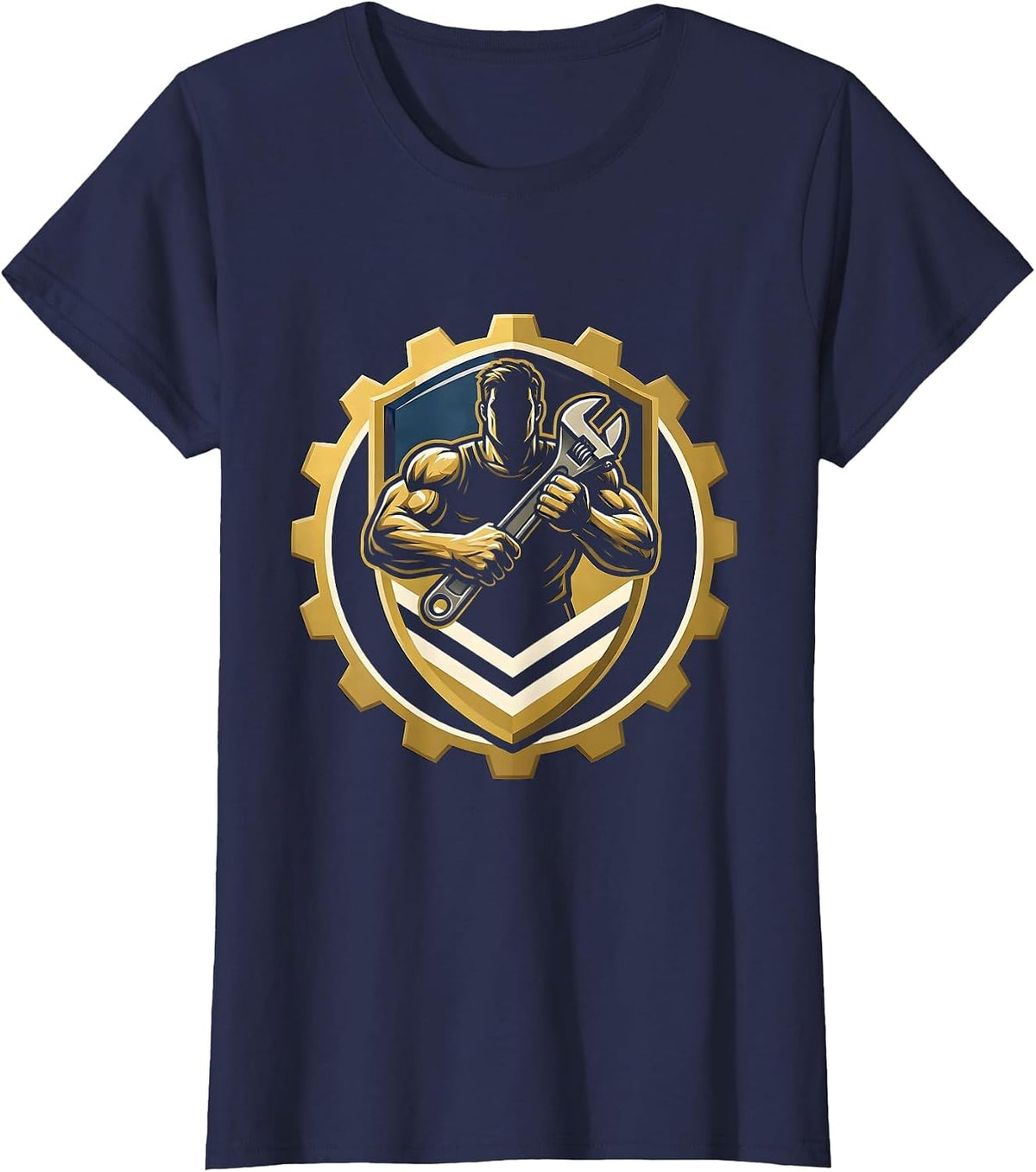 Women's Rugged Mechanic Wrench Graphic Tee T-Shirt - Navy Blue